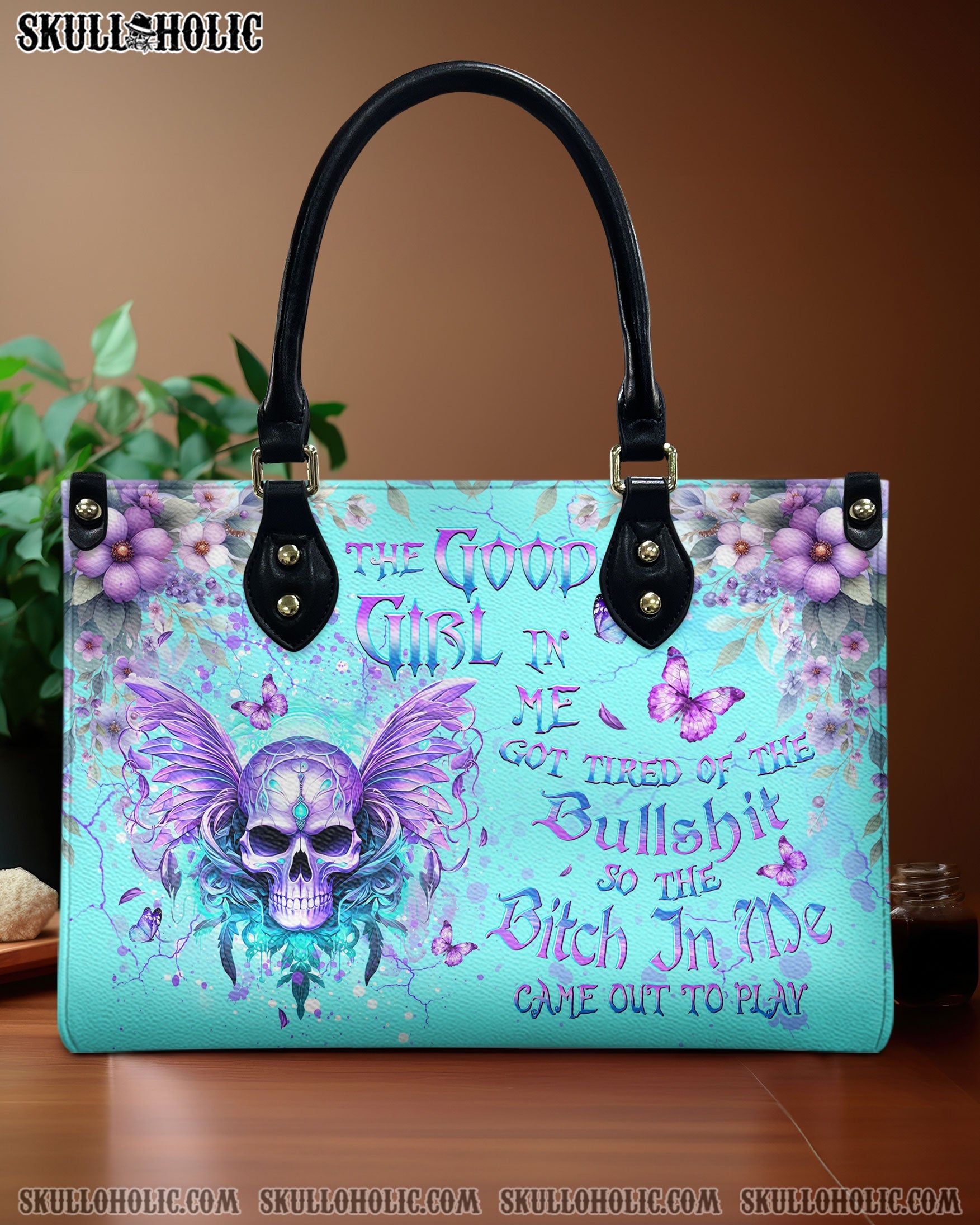 THE GOOD GIRL IN ME SKULL WINGS LEATHER HANDBAG - YHDU2803241