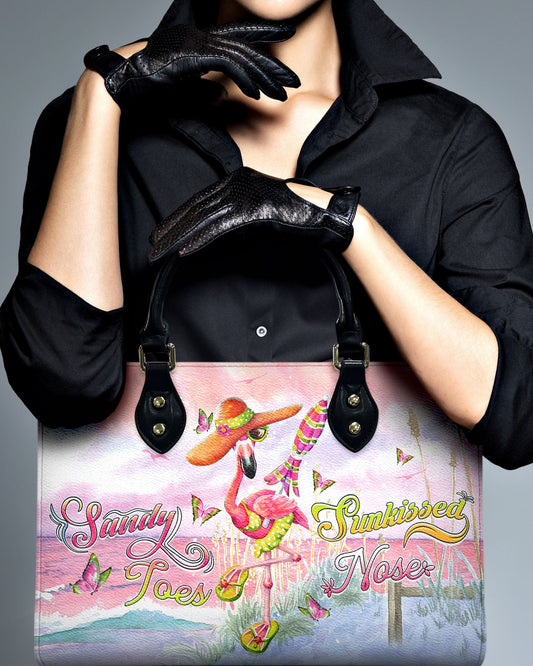 Sandy Toes Sunkissed Nose Flamingo Leather Handbag