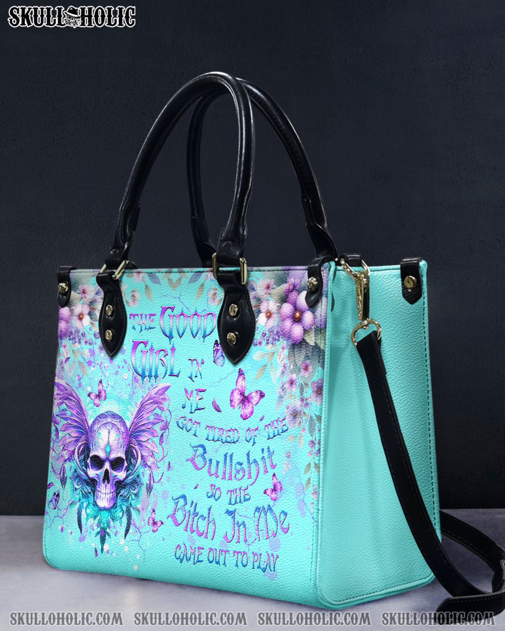 THE GOOD GIRL IN ME SKULL WINGS LEATHER HANDBAG - YHDU2803241
