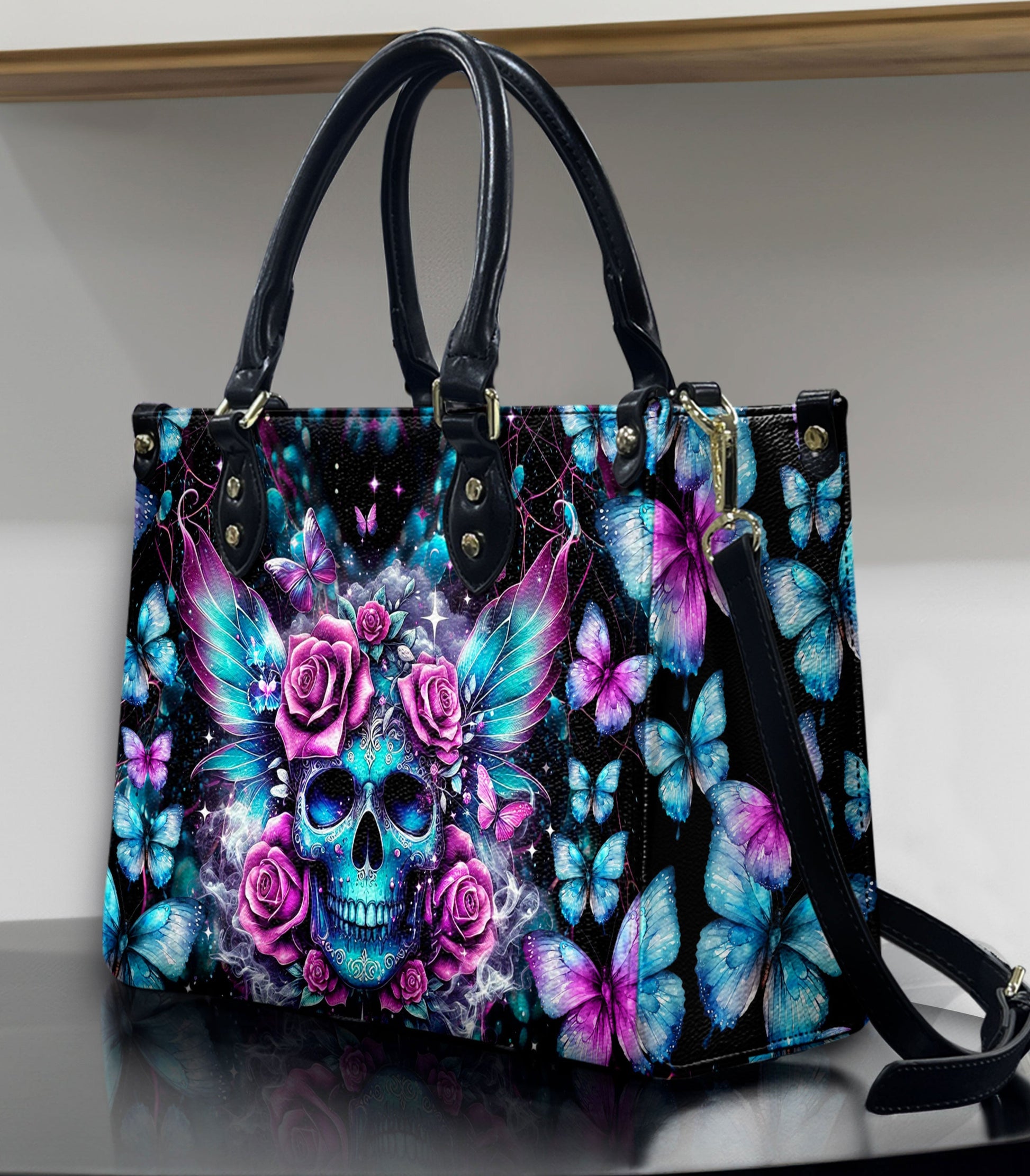 SKULL ROSES LEATHER HANDBAG - YHDU1406243