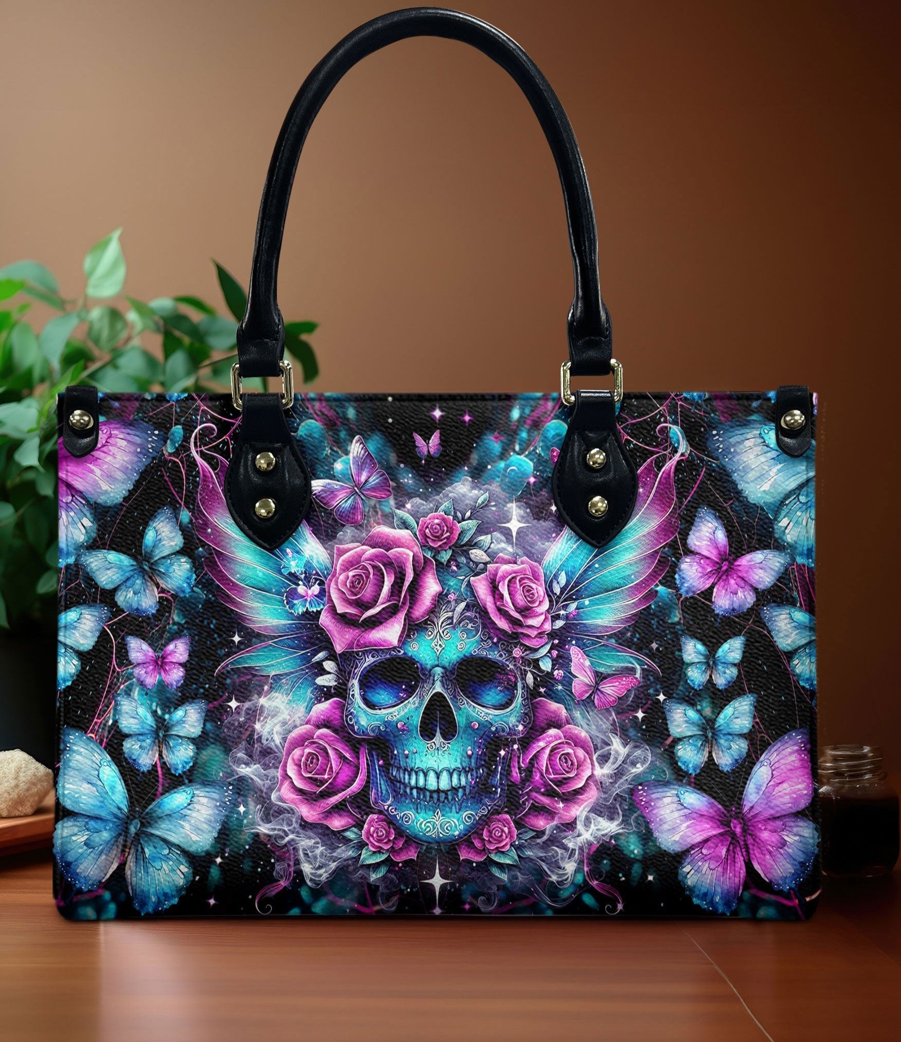 SKULL ROSES LEATHER HANDBAG - YHDU1406243