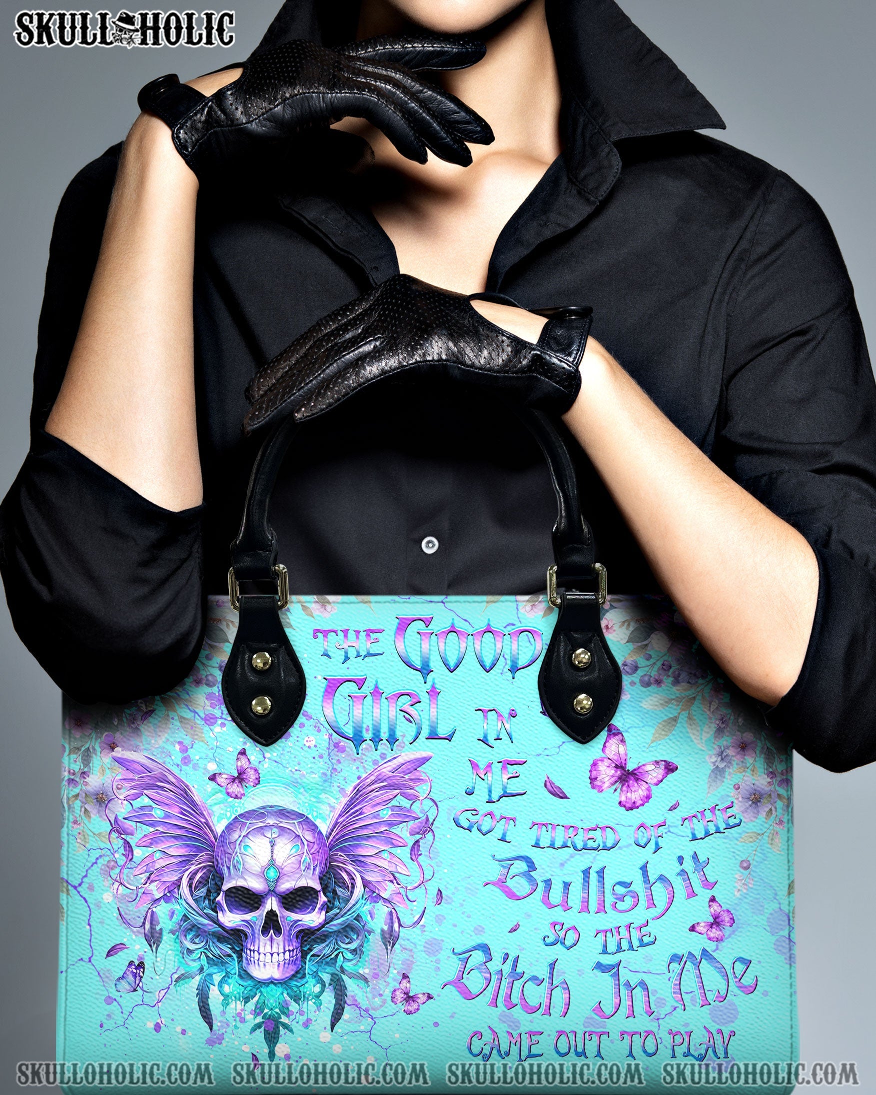 THE GOOD GIRL IN ME SKULL WINGS LEATHER HANDBAG - YHDU2803241