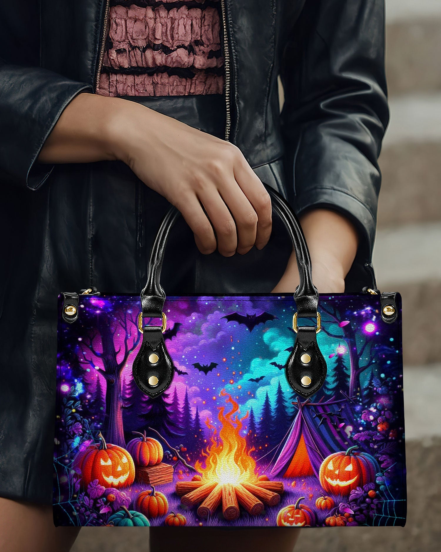 Bigcrowns GLOWING CAMPFIRE HALLOWEEN LEATHER HANDBAG YHDU2608244
