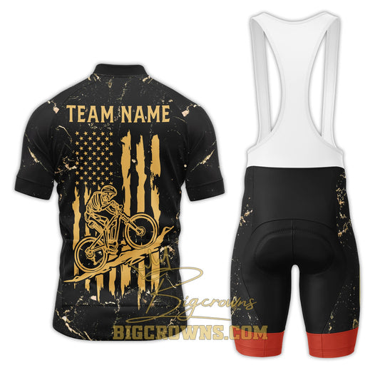 BigCrowns |  Skull American Flag Retro Sleeve Custom Name Cycling Kit