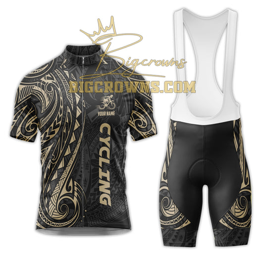 BigCrowns |  Maori Style Brown Sleeve Custom Name Cycling Kit