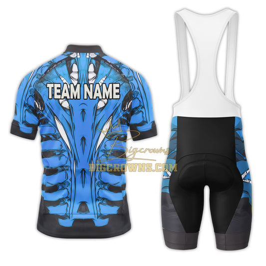 BigCrowns |  Skeleton Body Blue Sleeve Custom Name Cycling Kit