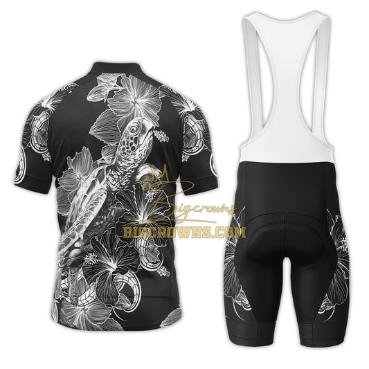 BigCrowns |  Samoa Polynesian Turtle Blooming Hibiscus White Sleeve Cycling Kit