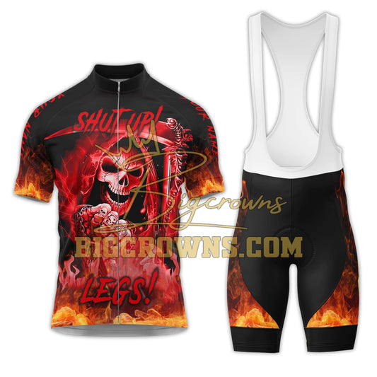 BigCrowns | Shut Up Legs Red Skull Sleeve Custom Name Cycling Kit