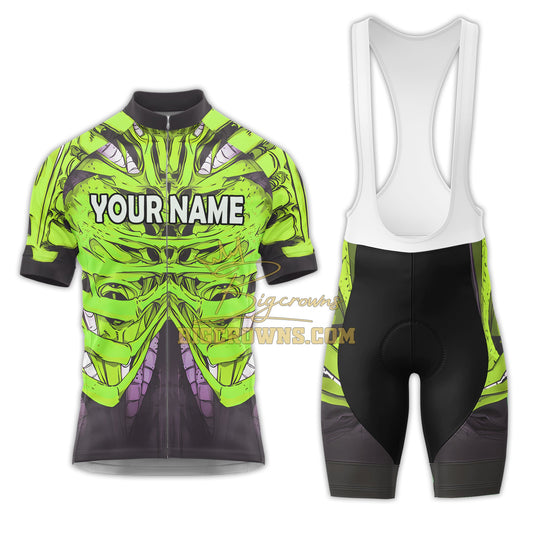 BigCrowns |  Skeleton Body Green Sleeve Custom Name Cycling Kit