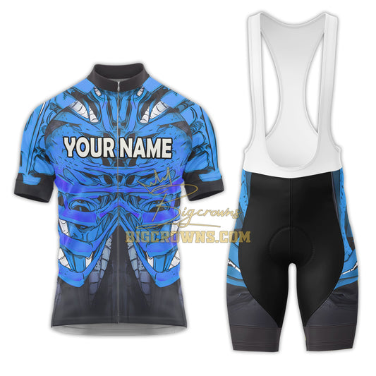 BigCrowns |  Skeleton Body Blue Sleeve Custom Name Cycling Kit