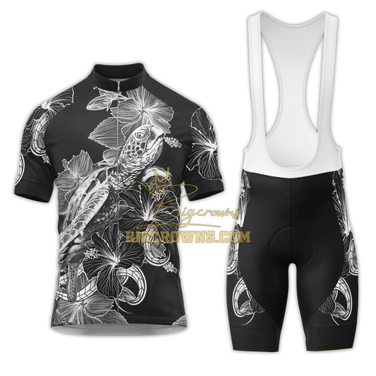 BigCrowns |  Samoa Polynesian Turtle Blooming Hibiscus White Sleeve Cycling Kit