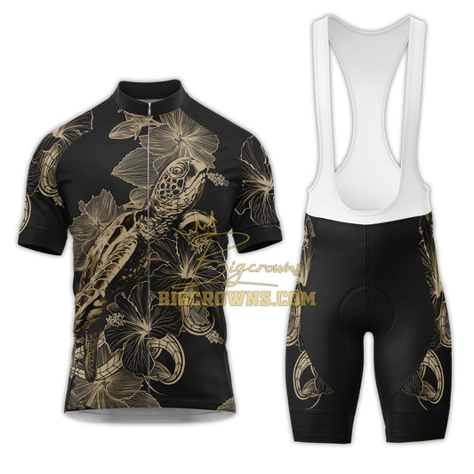 BigCrowns |  Samoa Polynesian Turtle Blooming Hibiscus Brown Sleeve Cycling Kit