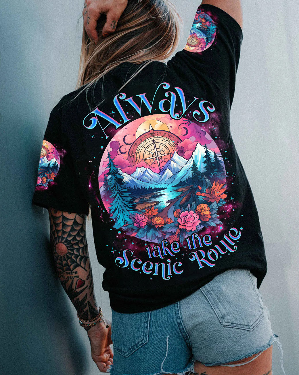 ALWAYS TAKE THE SCENIC ROUTE COMPASS ALL OVER PRINT - TLNZ2306233