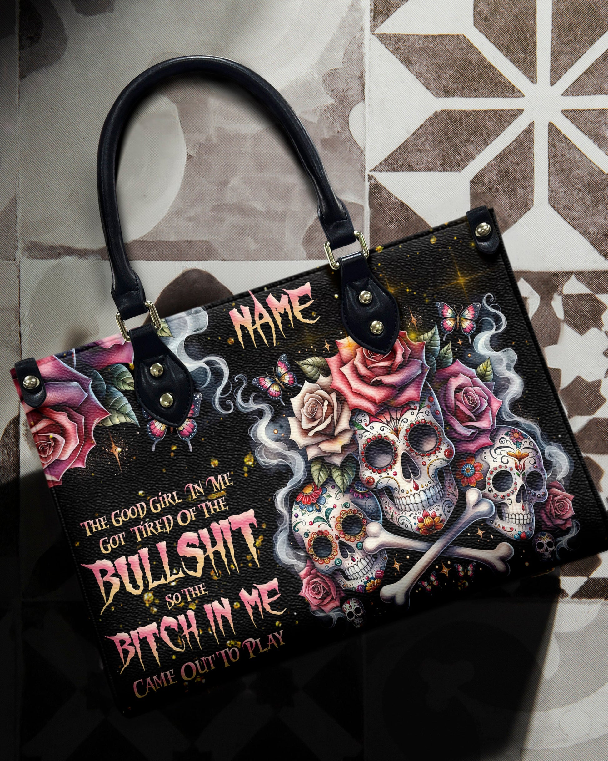 THE GOOD GIRL IN ME BONES SUGAR SKULL LEATHER HANDBAG - TLNZ2203241