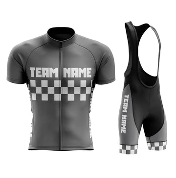 BigCrowns | Custom Name Checkered Grey Cycling Team Jersey and Bibs