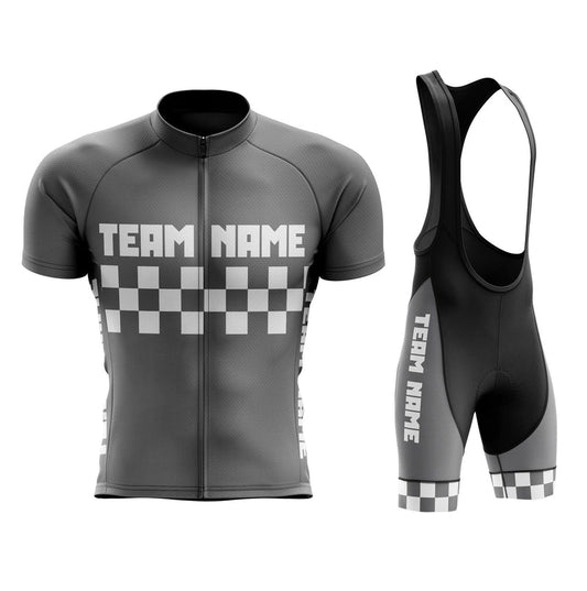 BigCrowns | Custom Name Checkered Grey Cycling Team Jersey and Bibs