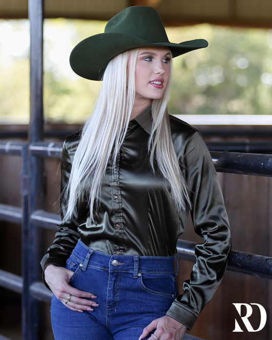 OLIVE SATIN PERFORMANCE RODEO SHIRT