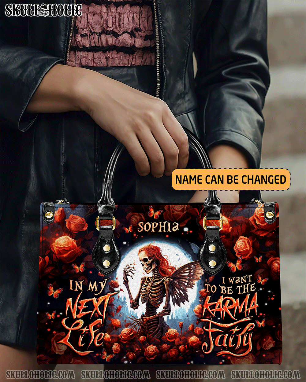 KARMA FAIRY SKELETON ROSE MOON LEATHER HANDBAG - TLNO2903243