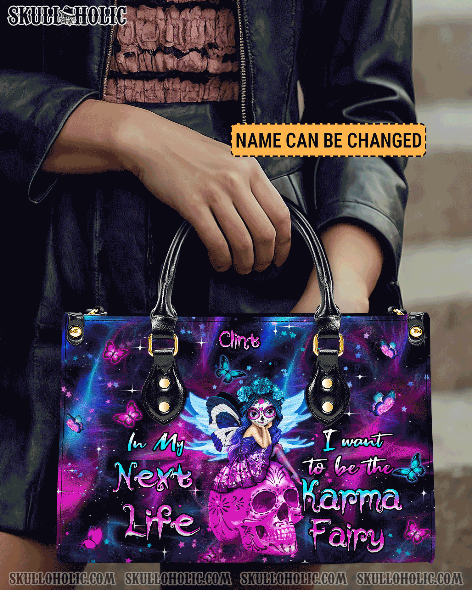 KARMA FAIRY SUGAR SKULL LEATHER HANDBAG - YHHN2203243