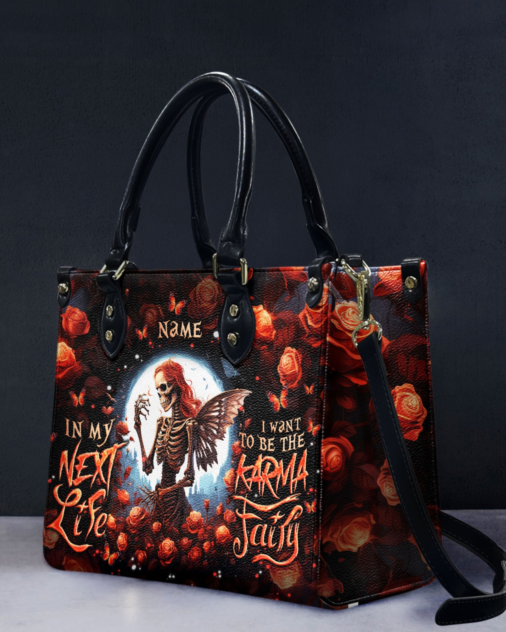 KARMA FAIRY SKELETON ROSE MOON LEATHER HANDBAG - TLNO2903243