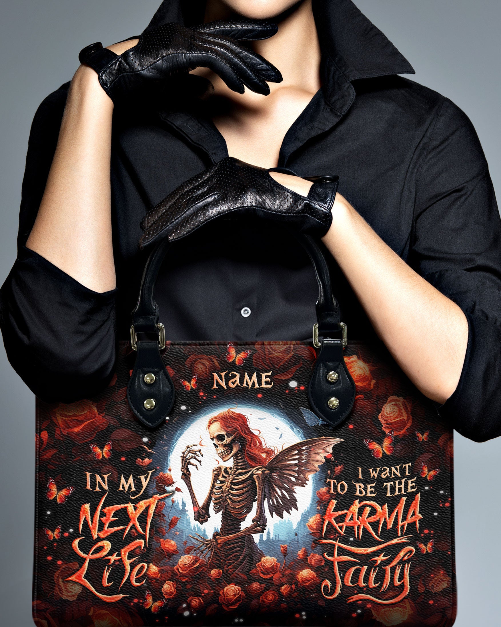KARMA FAIRY SKELETON ROSE MOON LEATHER HANDBAG - TLNO2903243