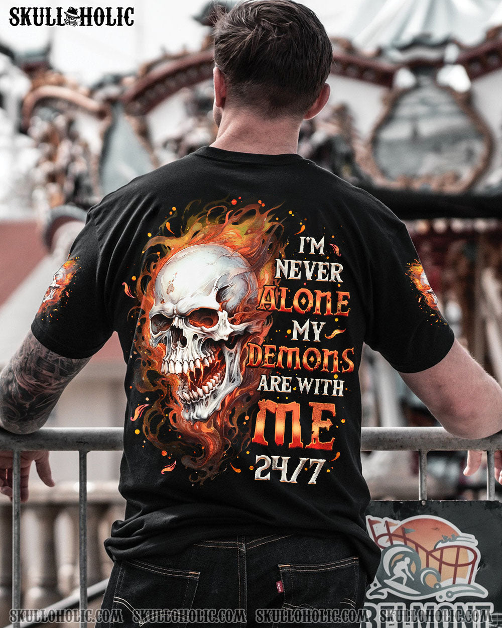 I'M NEVER ALONE SKULL FIRE BLACK ALL OVER PRINT - TLNO0402254