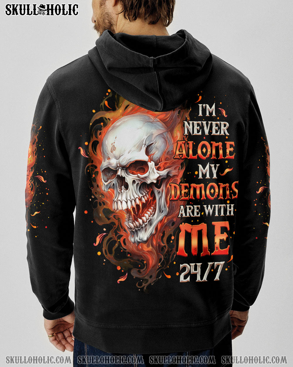 I'M NEVER ALONE SKULL FIRE BLACK ALL OVER PRINT - TLNO0402254