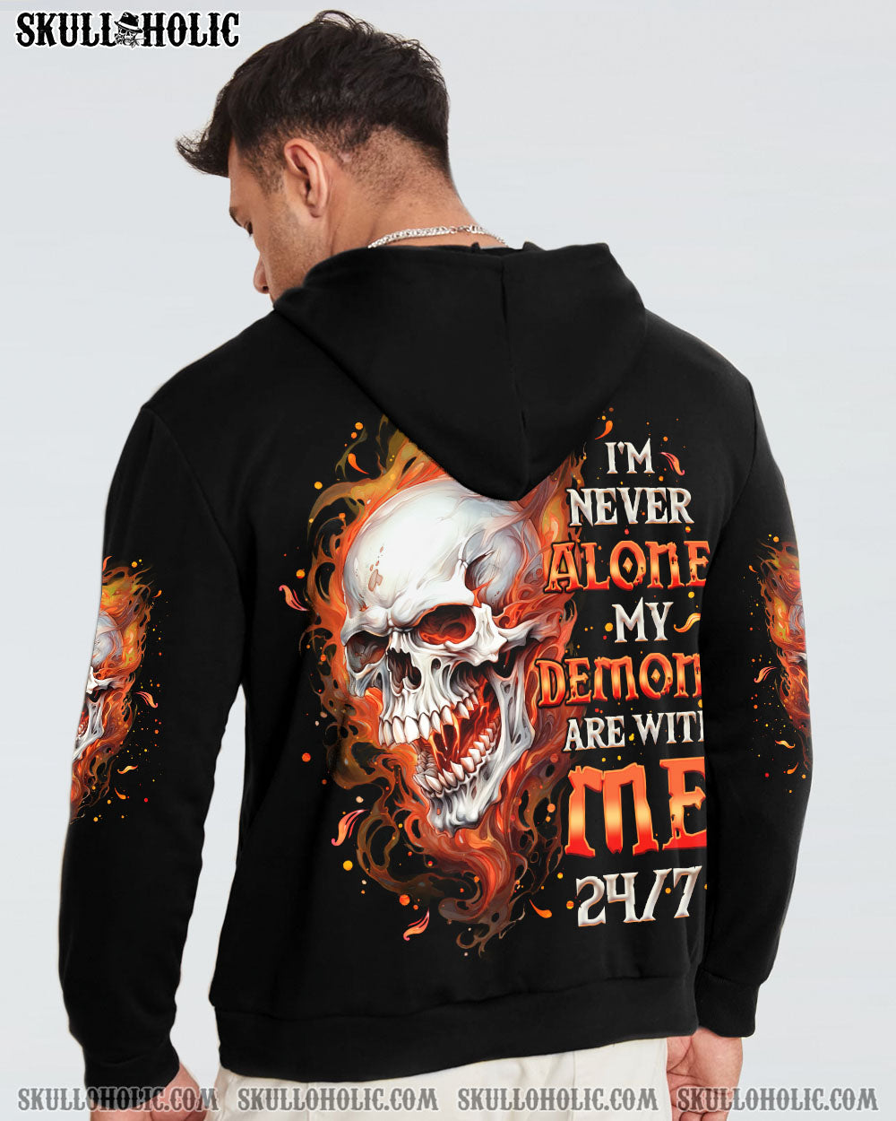 I'M NEVER ALONE SKULL FIRE BLACK ALL OVER PRINT - TLNO0402254