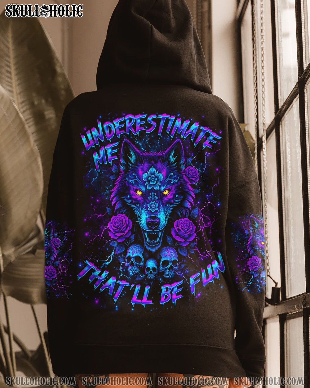 UNDERESTIMATE ME THAT'LL BE FUN WOLF SKULL  ALL OVER PRINT - TLNO0404251