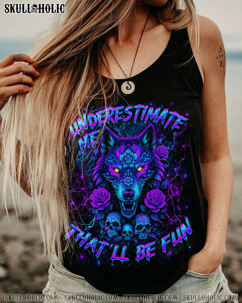UNDERESTIMATE ME THAT'LL BE FUN WOLF SKULL  ALL OVER PRINT - TLNO0404251
