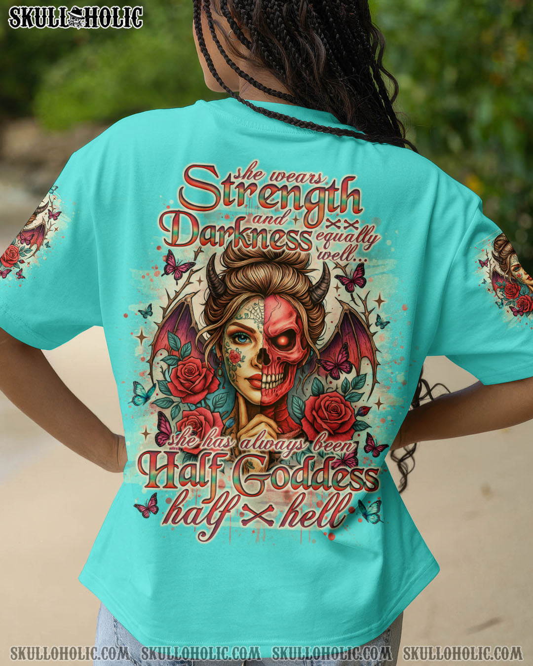 SHE WEARS STRENGTH AND DARKNESS SKULL LADY ALL OVER PRINT - TLNO1504251