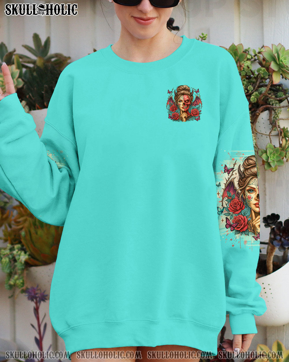 SHE WEARS STRENGTH AND DARKNESS SKULL LADY ALL OVER PRINT - TLNO1504251