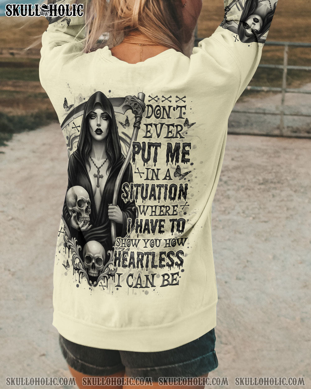 HOW HEARTLESS I CAN BE SKULL LADY ALL OVER PRINT   - TLNO1704251