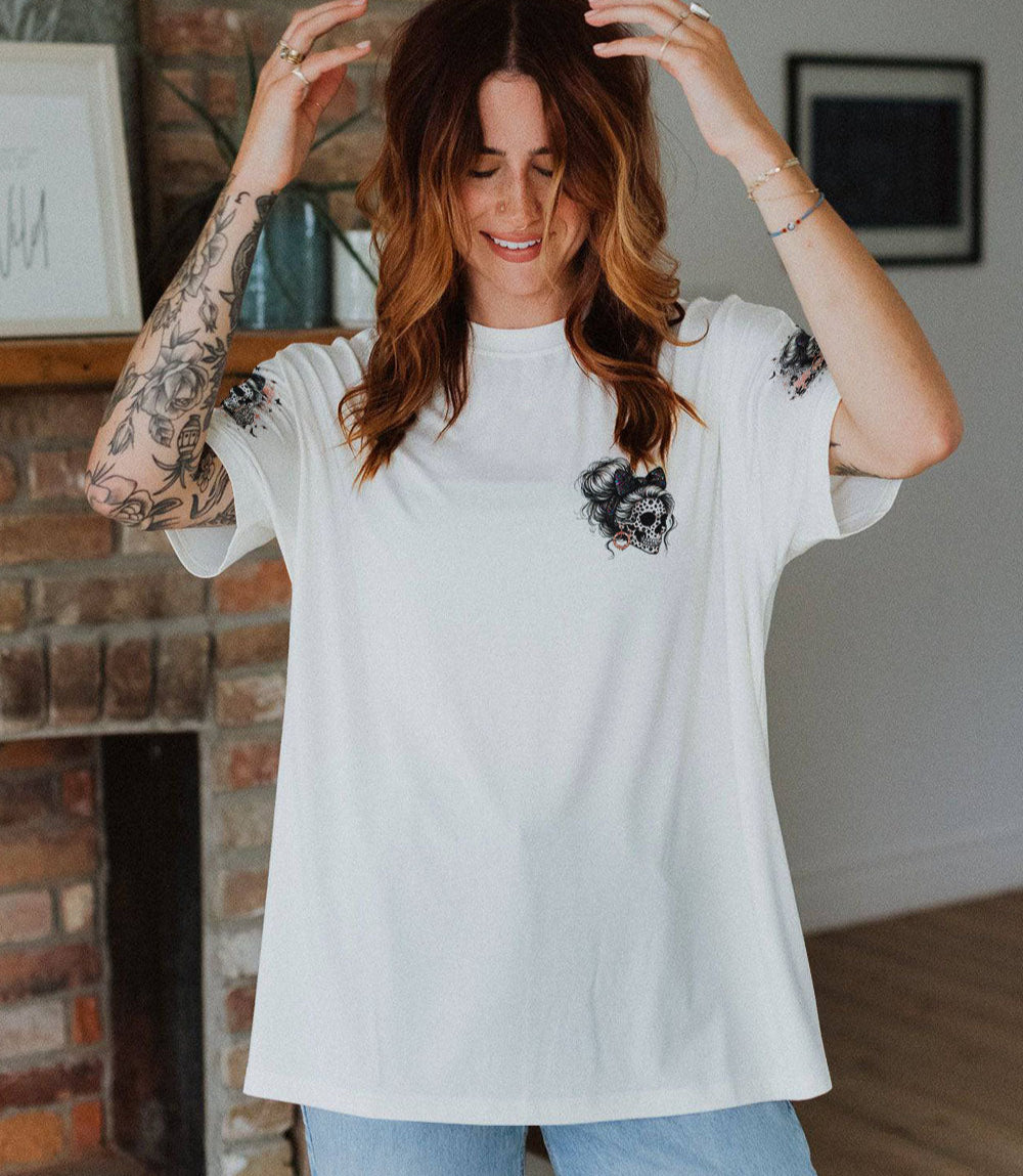 BUT DID YOU DIE MOM LIFE SKULL MESSY BUN ALL OVER PRINT - TLNO1903252