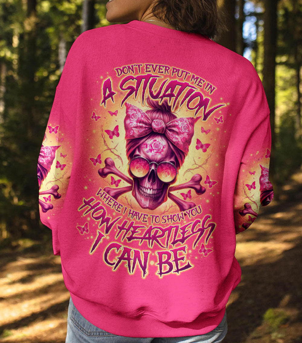 HOW HEARTLESS I CAN BE  SKULL MESSY BUN ALL OVER PRINT - TLNO2702253