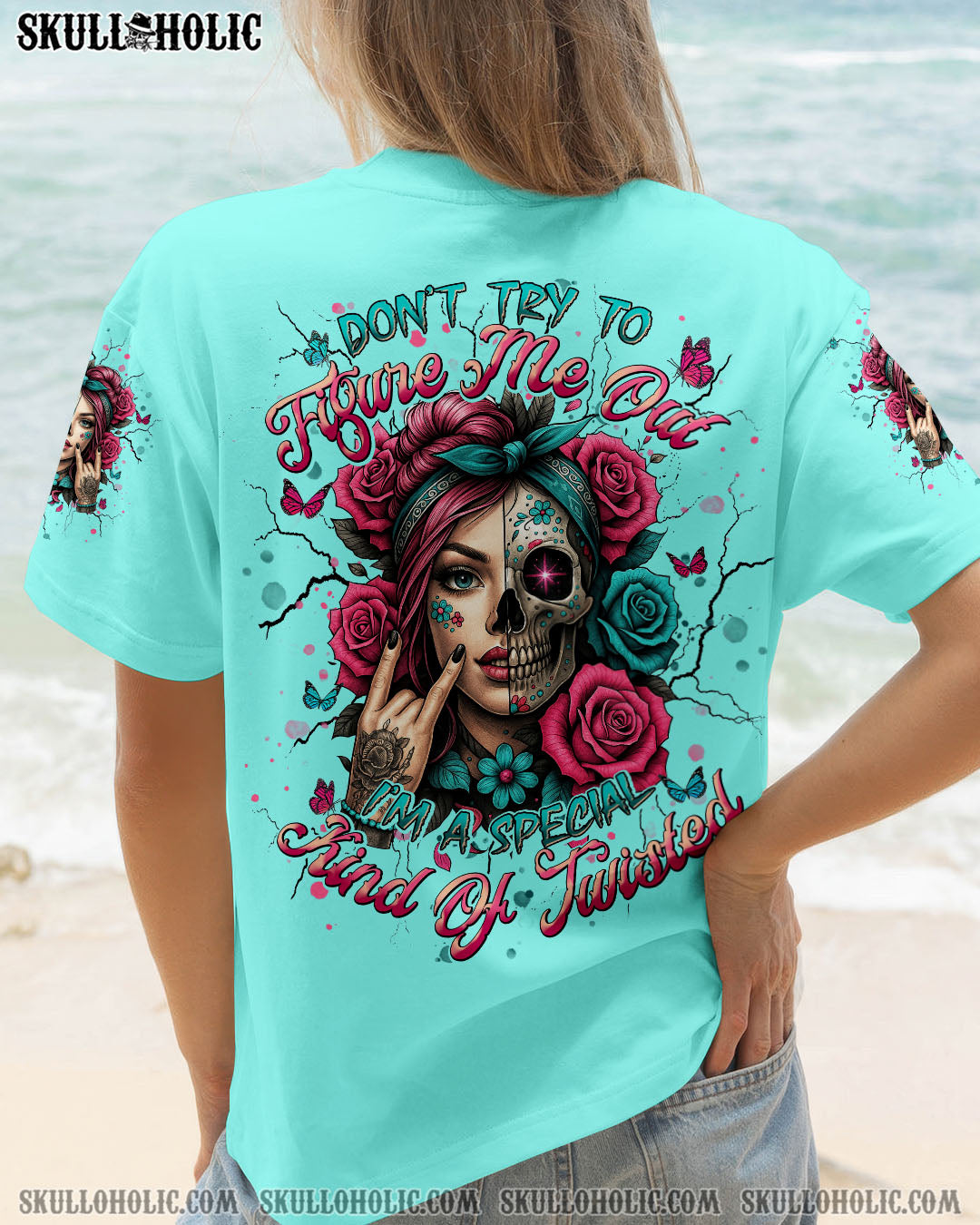 DON'T TRY TO FIGURE ME OUT SKULL HALF LADY ALL OVER PRINT  - TLNT0705251