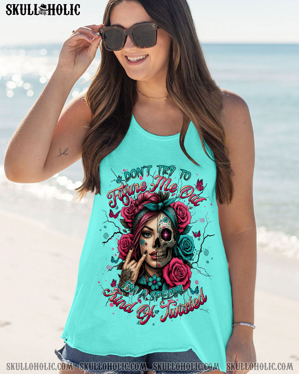 DON'T TRY TO FIGURE ME OUT SKULL HALF LADY ALL OVER PRINT  - TLNT0705251