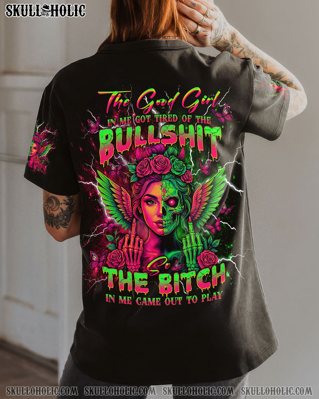 THE GOOD GIRL IN ME GOT TIRED SKULL HALF FACE ALL OVER PRINT - TLNT1104253