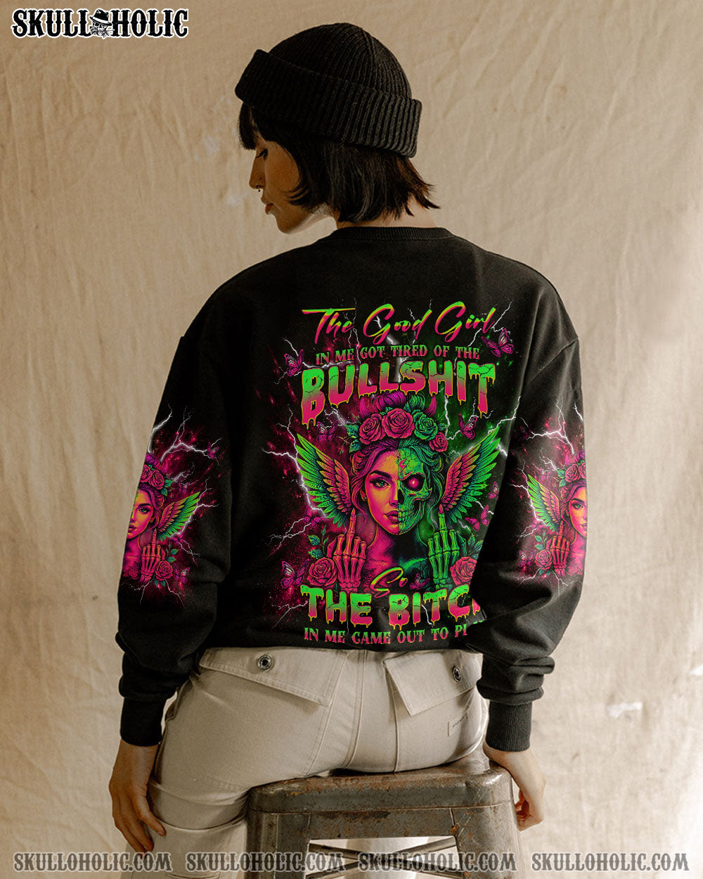 THE GOOD GIRL IN ME GOT TIRED SKULL HALF FACE ALL OVER PRINT - TLNT1104253