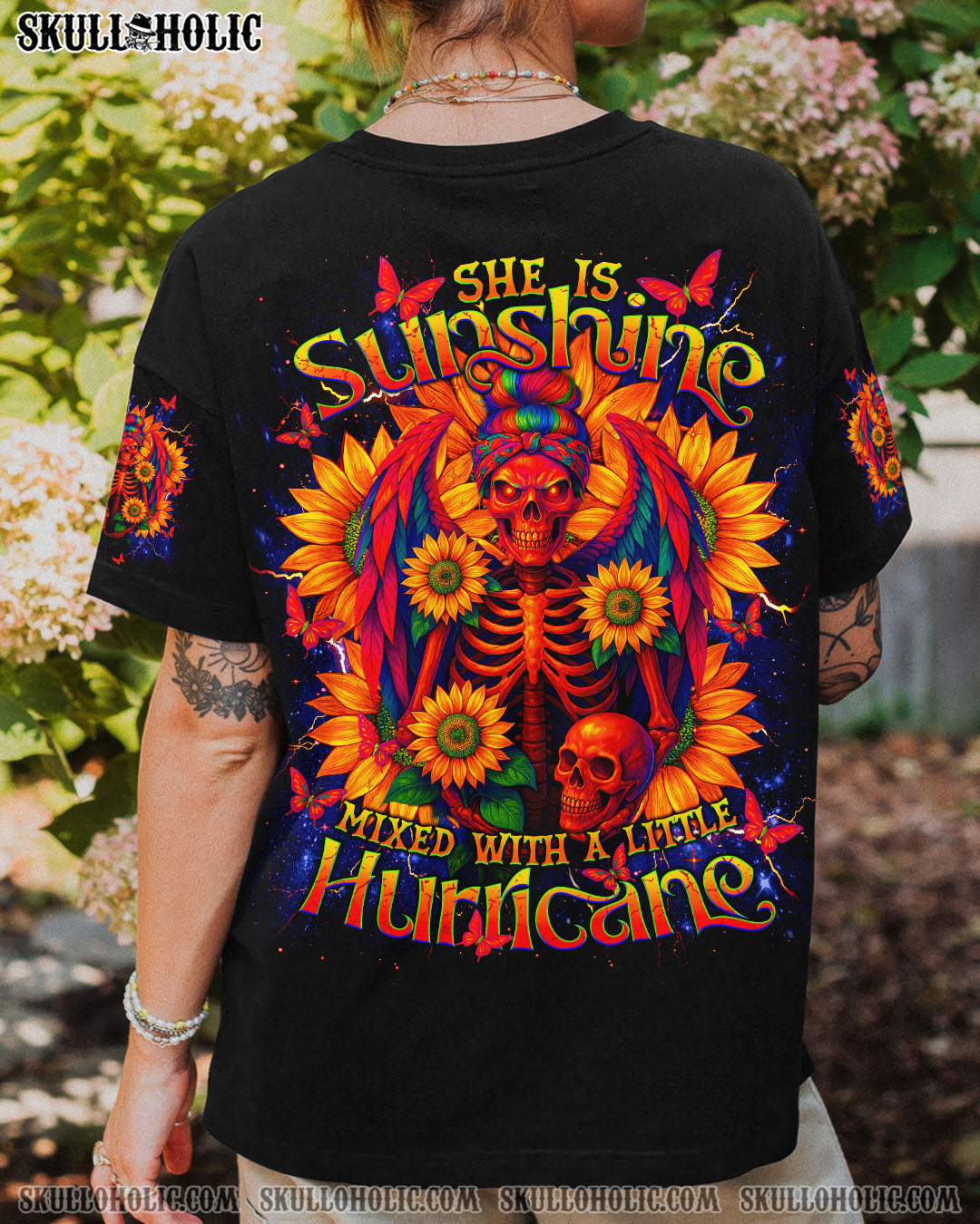 SHE IS SUNSHINE SKELETON SUNFLOWER ALL OVER PRINT  - TLNT1404255
