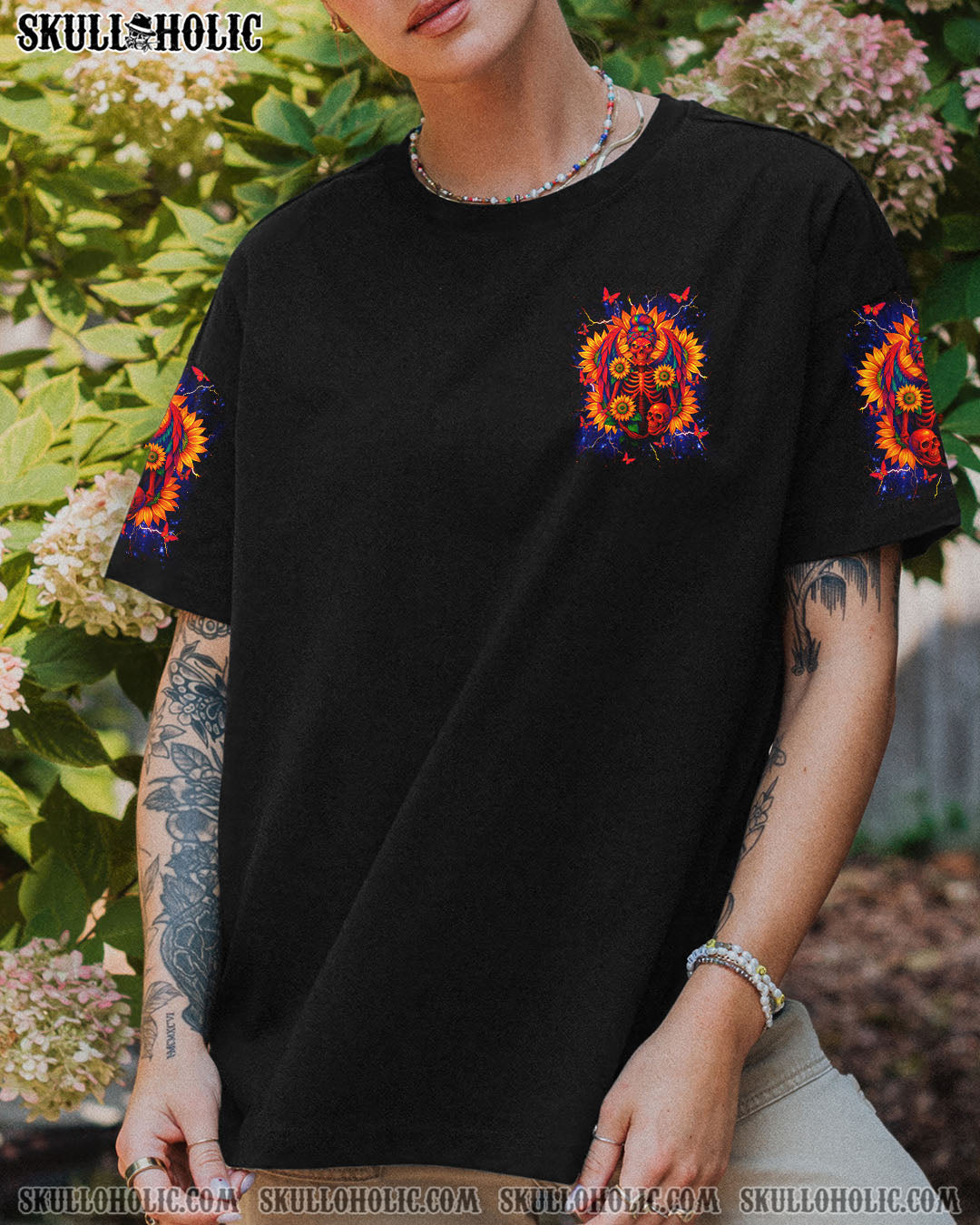 SHE IS SUNSHINE SKELETON SUNFLOWER ALL OVER PRINT  - TLNT1404255