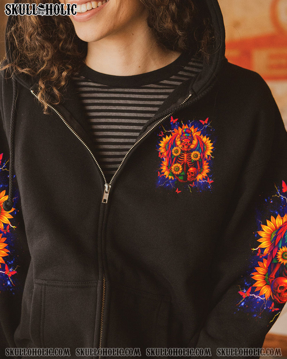 SHE IS SUNSHINE SKELETON SUNFLOWER ALL OVER PRINT  - TLNT1404255