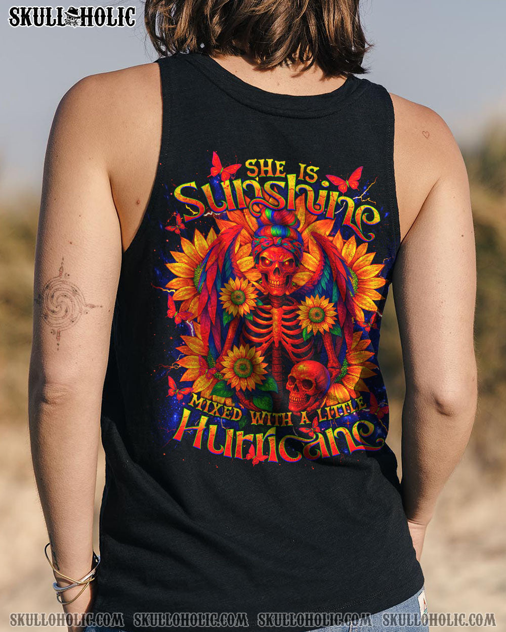 SHE IS SUNSHINE SKELETON SUNFLOWER ALL OVER PRINT  - TLNT1404255