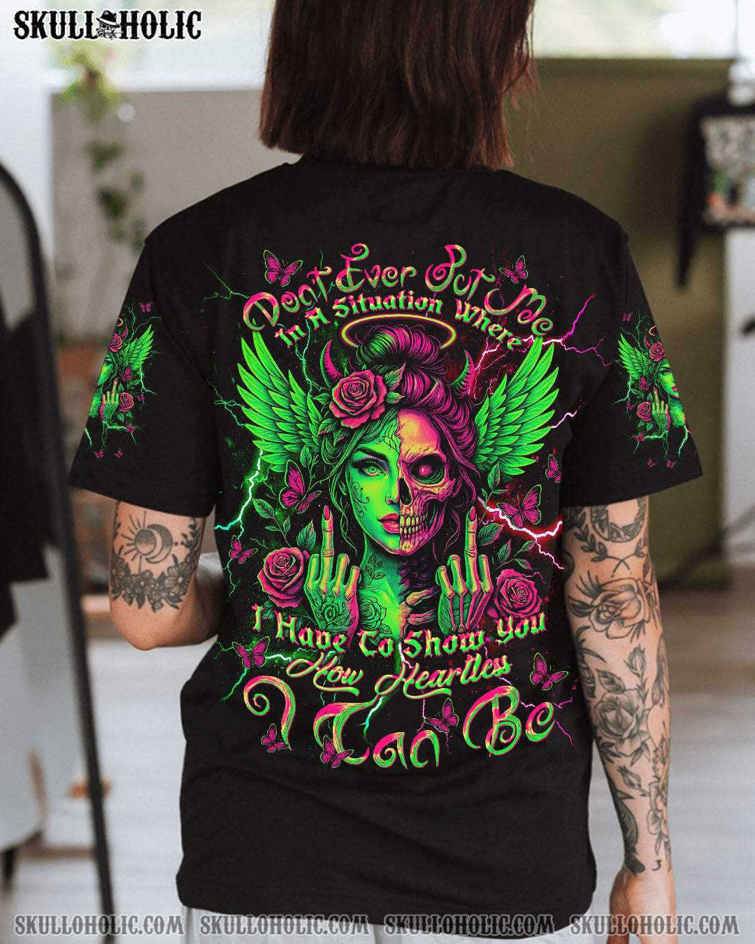 HOW HEARTLESS I CAN BE SKULL HALF LADY ALL OVER PRINT - TLNT1504251