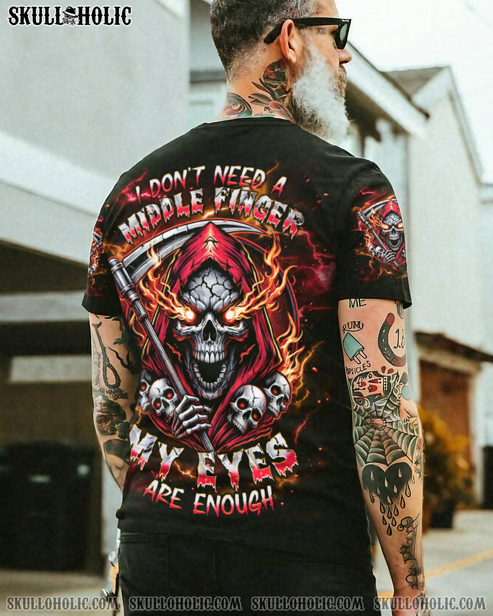 I DON'T NEED A MIDDLE FINGER SKULL REAPER TIE DYE  ALL OVER PRINT - TLNT1611241