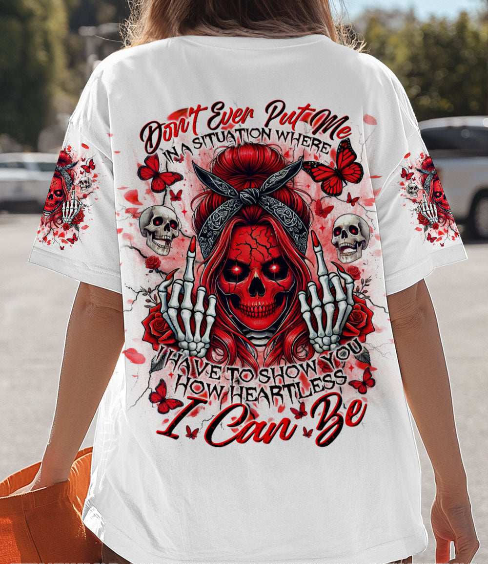 HOW HEARTLESS I CAN BE SKULL MESSY BUN ALL OVER PRINT - TLNT2802255