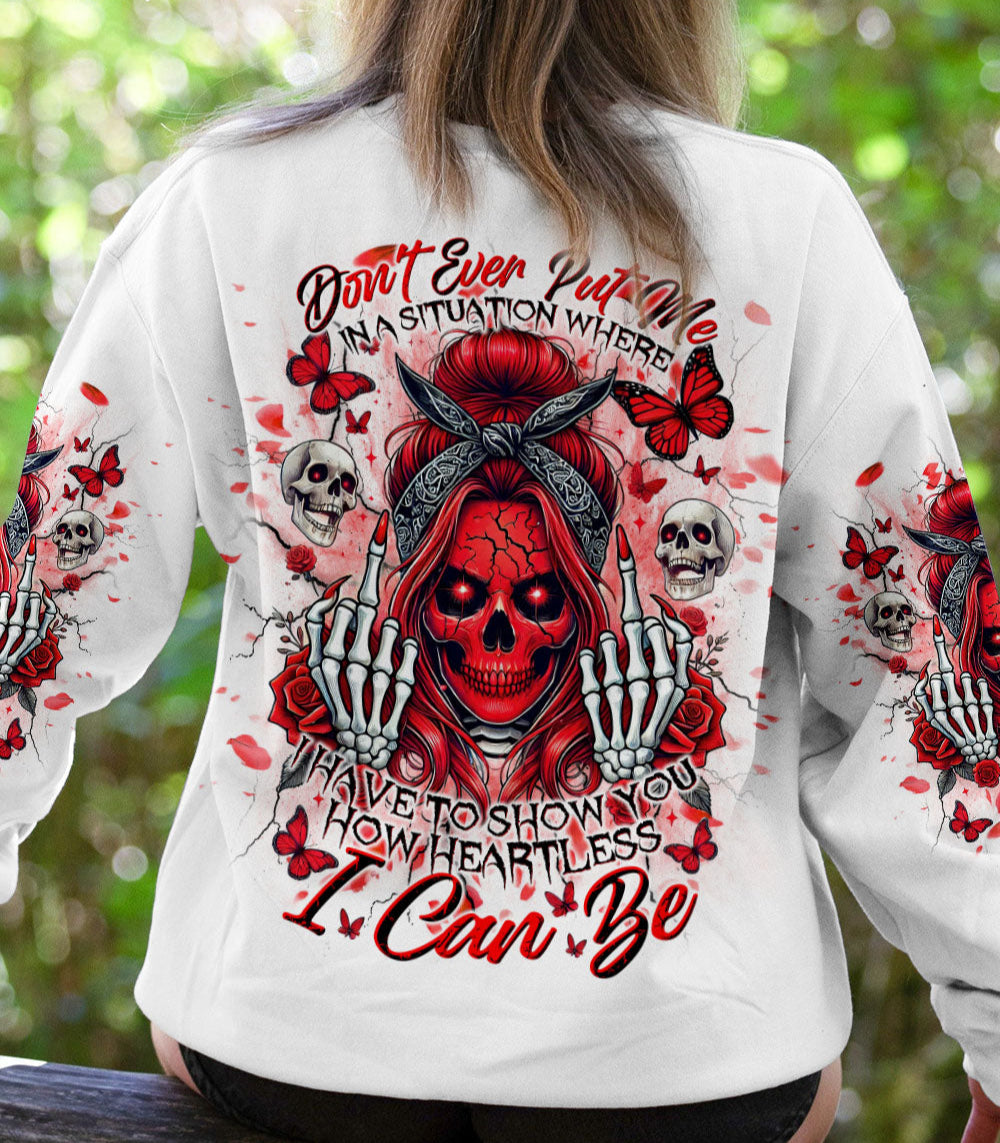 HOW HEARTLESS I CAN BE SKULL MESSY BUN ALL OVER PRINT - TLNT2802255
