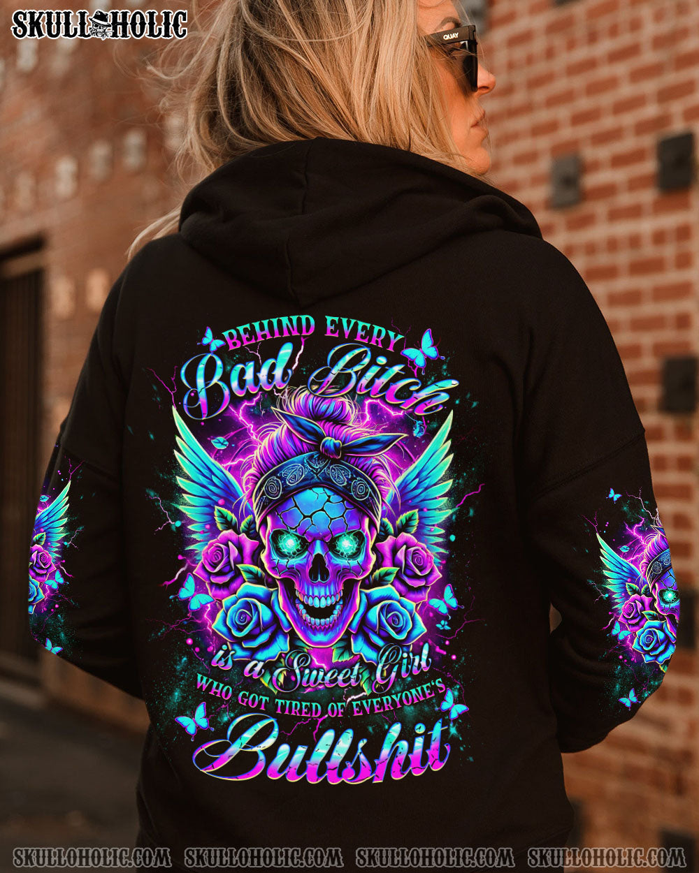 BEHIND EVERY BAD B MESSY BUN SKULL ALL OVER PRINT - TLNT2803245