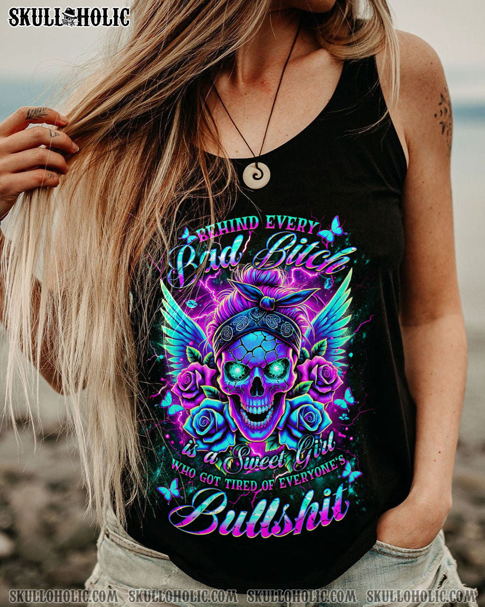 BEHIND EVERY BAD B MESSY BUN SKULL ALL OVER PRINT - TLNT2803245