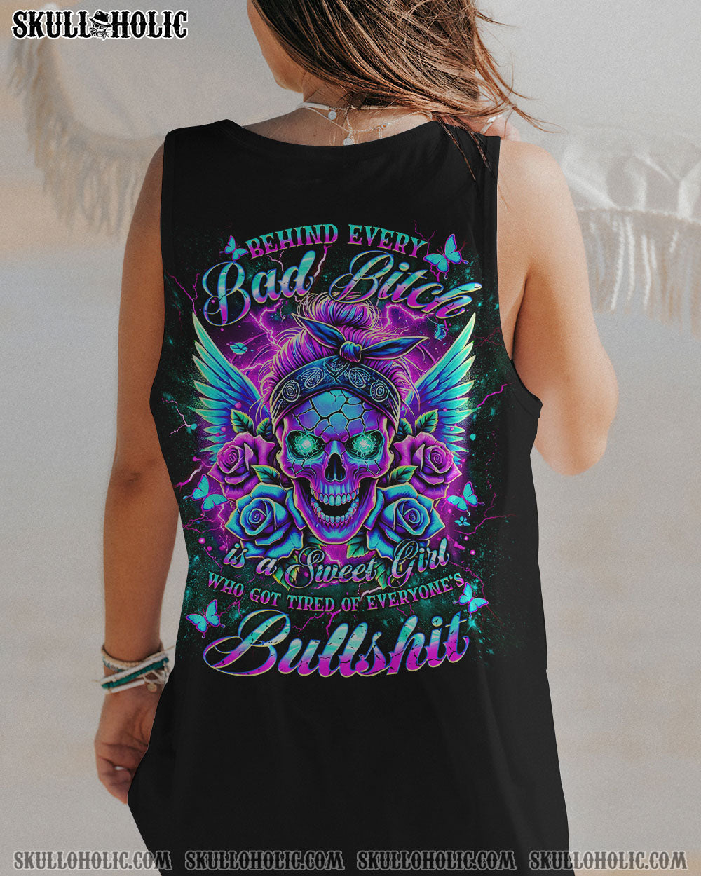 BEHIND EVERY BAD B MESSY BUN SKULL ALL OVER PRINT - TLNT2803245